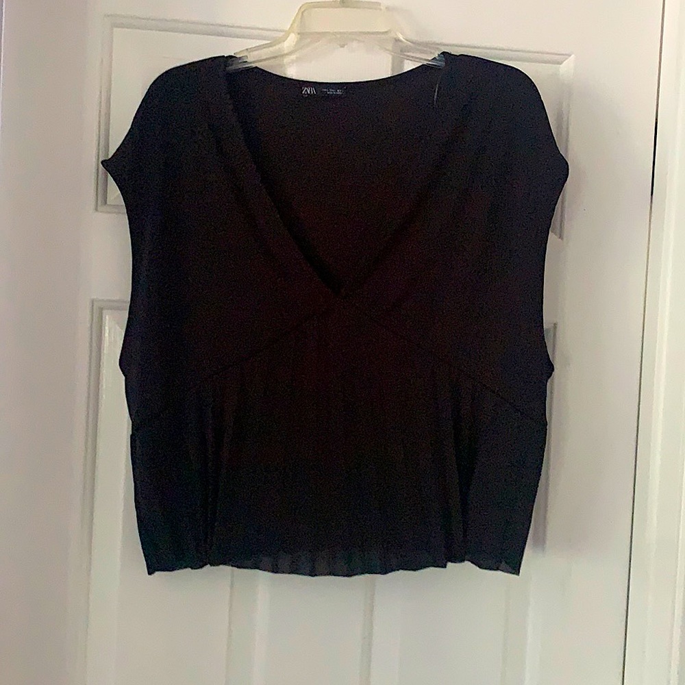 Black plunging neckline Zara top - Large